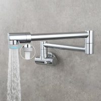 Modern Single-Handle Wall-Mounted Pot Filler Faucet with Pull-Out Spout, Low-Profile 1-Hole