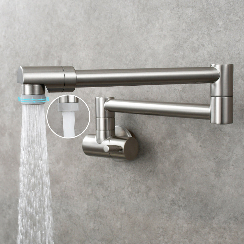 Modern Single-Handle Wall-Mounted Pot Filler Faucet with Pull-Out Spout, Low-Profile 1-Hole