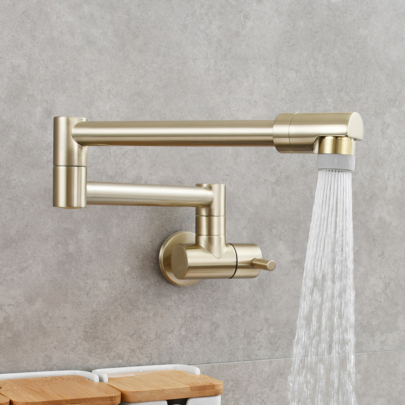Modern Single-Handle Wall-Mounted Pot Filler Faucet with Pull-Out Spout, Low-Profile 1-Hole