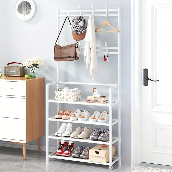 Multi-Layer Entryway Coat Rack with Shoe Storage Shelves