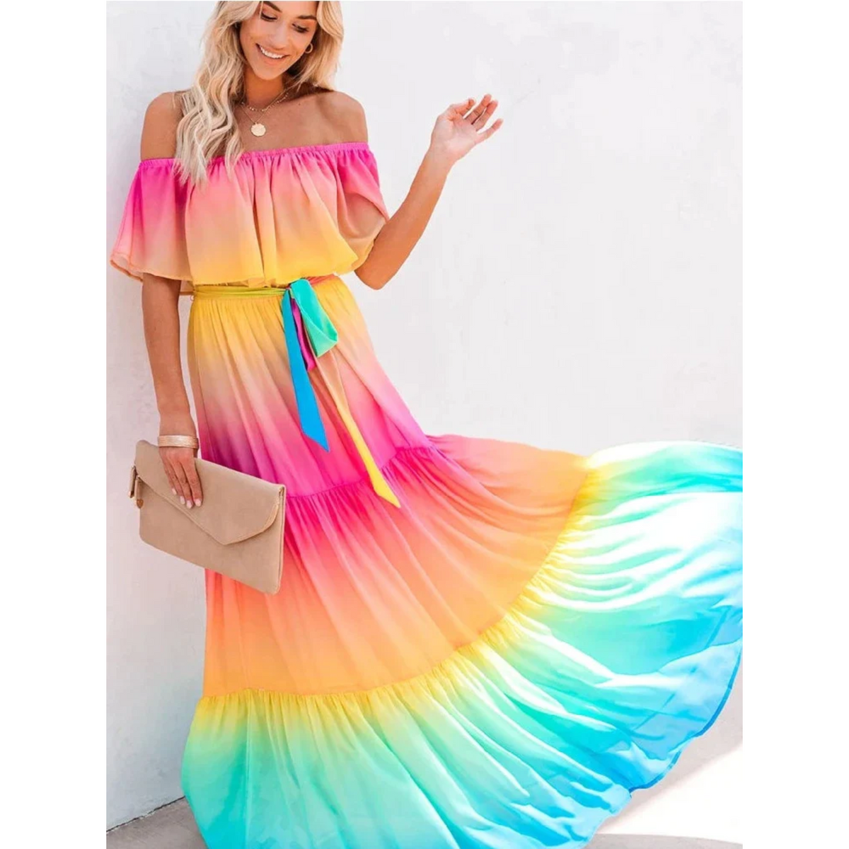 Multicolour Summer Dress with a Figure-Flattering Cut