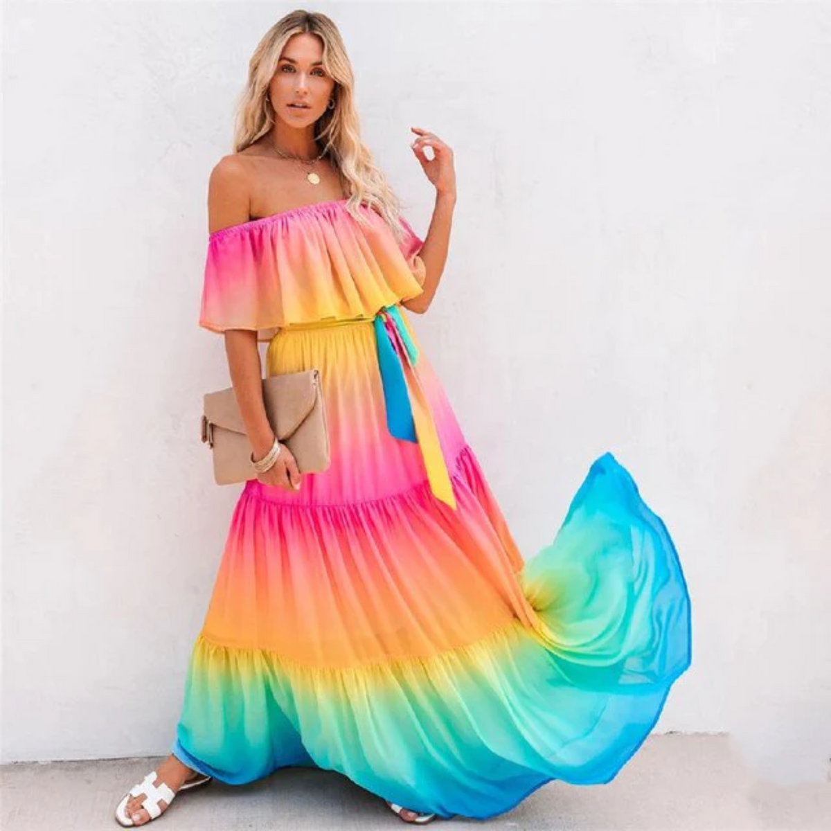 Multicolour Summer Dress with a Figure-Flattering Cut