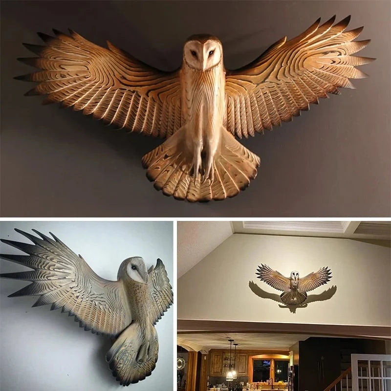 Natural Wood Owl Wall Sculpture - Handcrafted Rustic Wall Decor