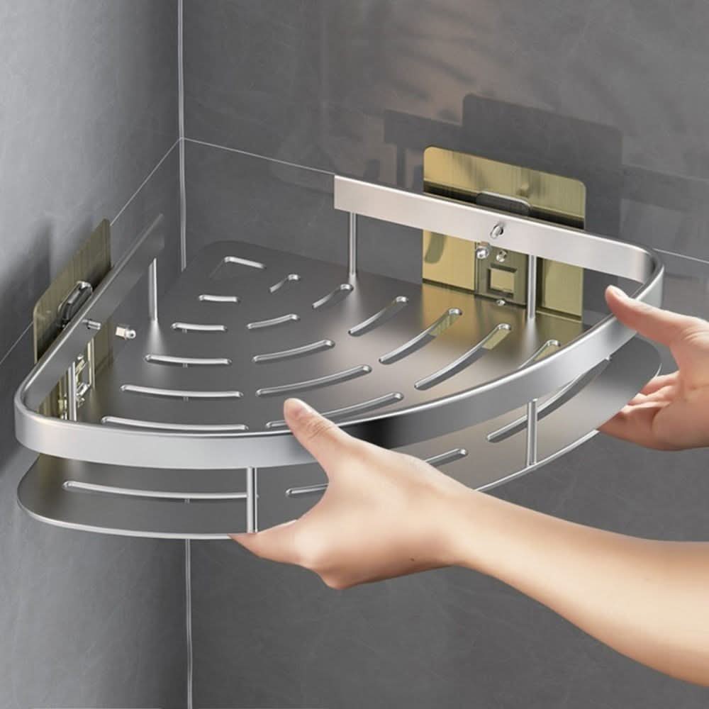 No-Drill Aluminum Bathroom Corner Shelf