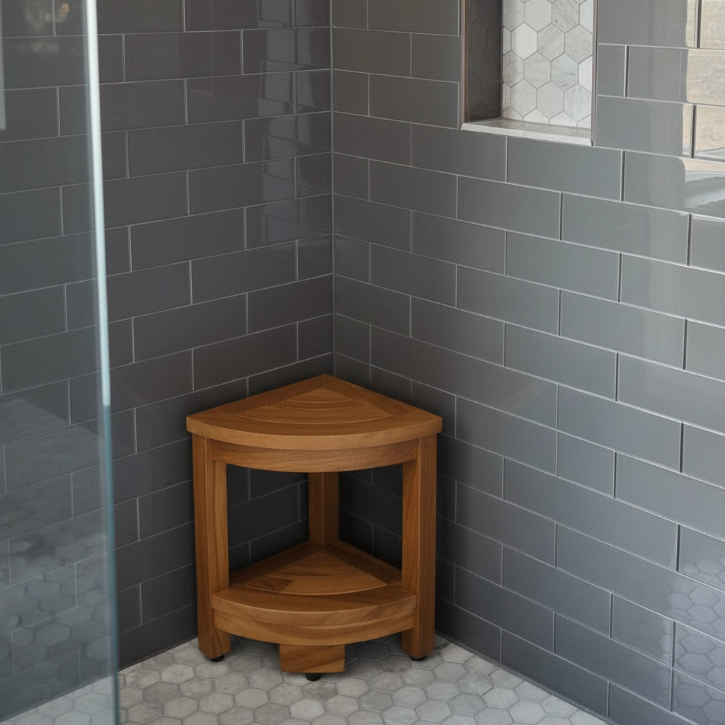 Non-Slip Teak Wood Corner Shower Stool