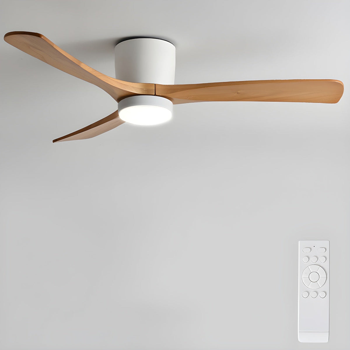 Nordic Wooden Ceiling Fan with LED Light and Remote Control