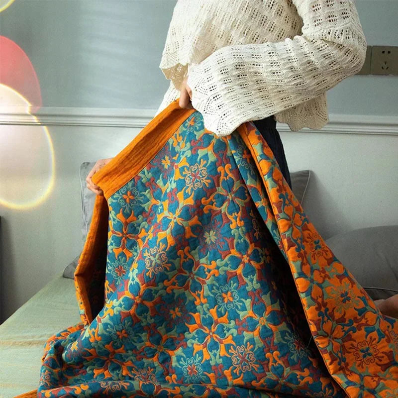 Orange and Blue Pattern Six-Layer Cotton Quilt