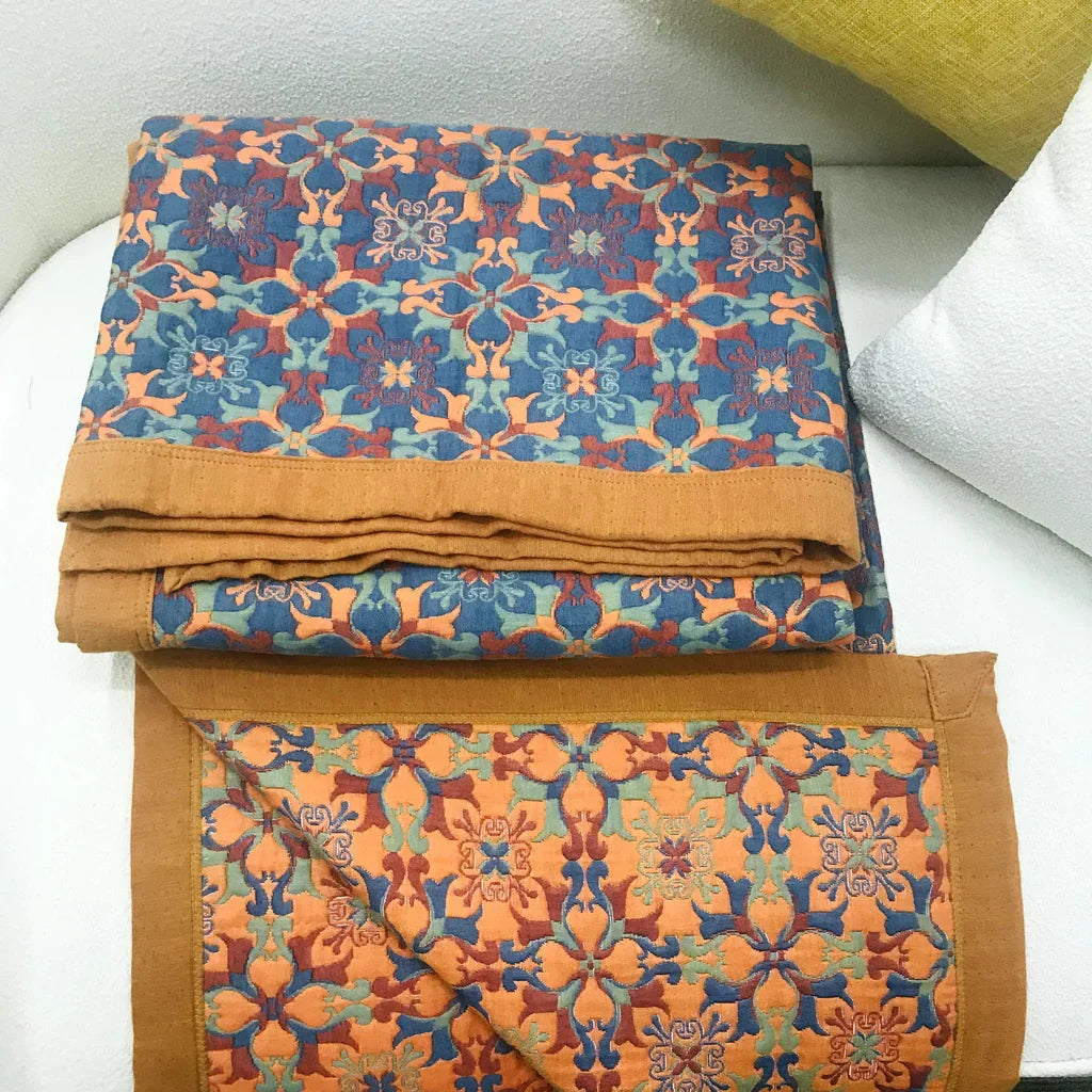 Orange and Blue Pattern Six-Layer Cotton Quilt