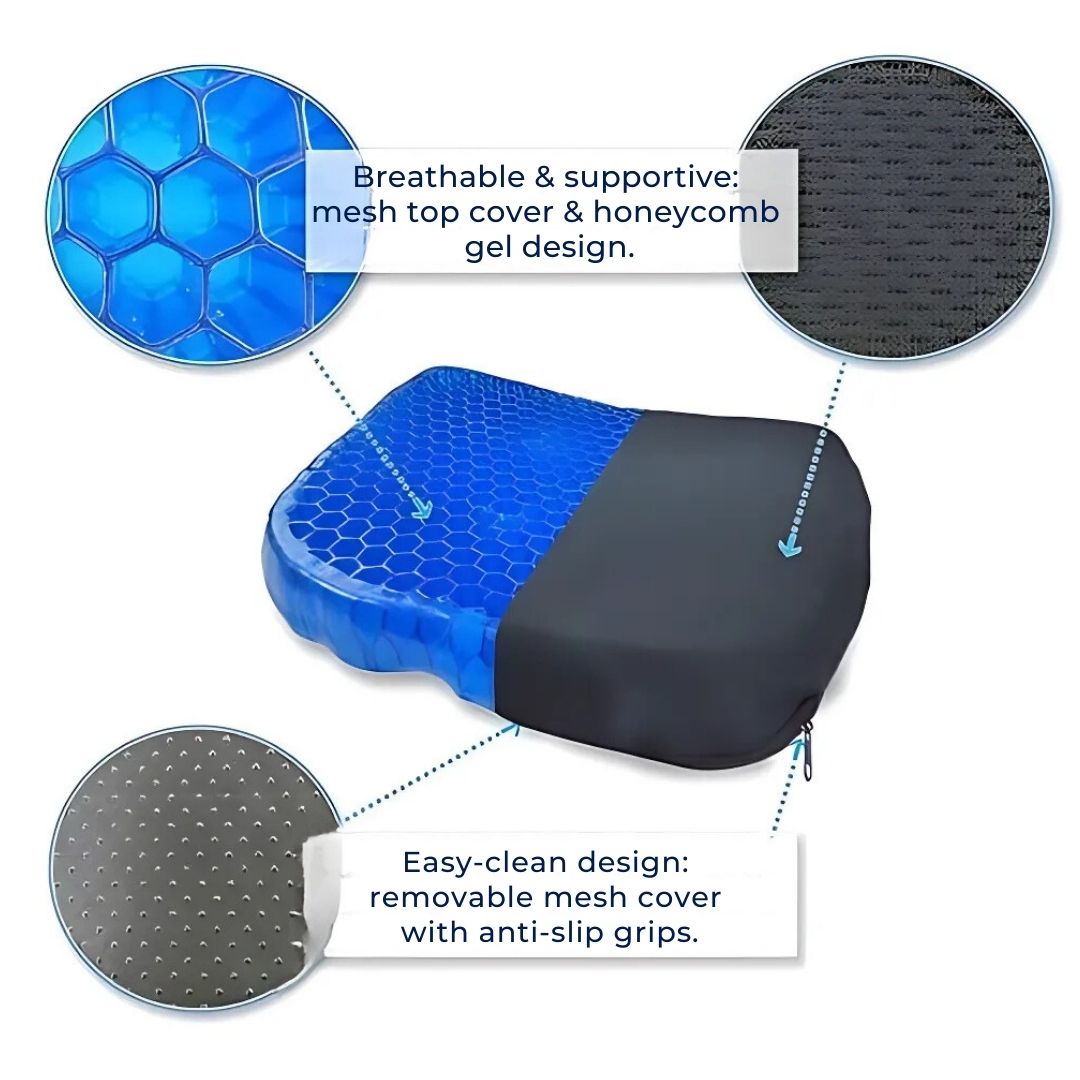 Orthopedic Gel Seat Cushion – Pressure Relief, Tailbone & Lumbar Support for Office Chair, Car, and Wheelchair