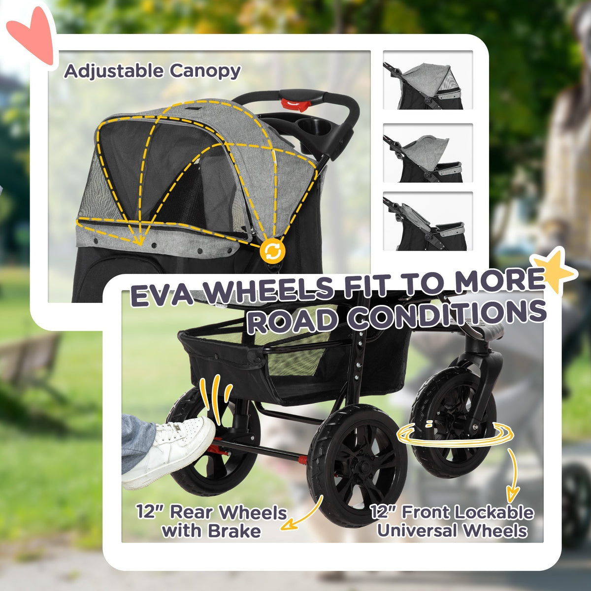 Outdoor Adventure Dog Stroller with Wheels and Storage