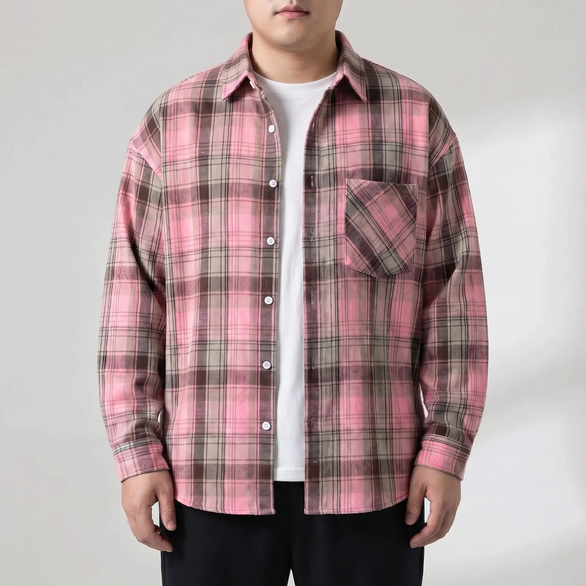 Oversized Plaid Long-Sleeve Shirt