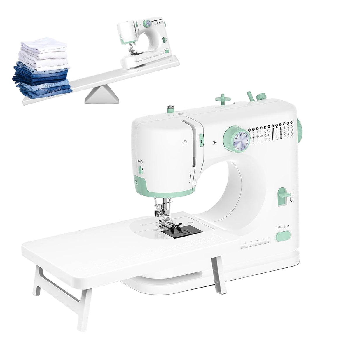 Portable Sewing Machine with 12 Stitch Patterns and Extension Table for Beginners