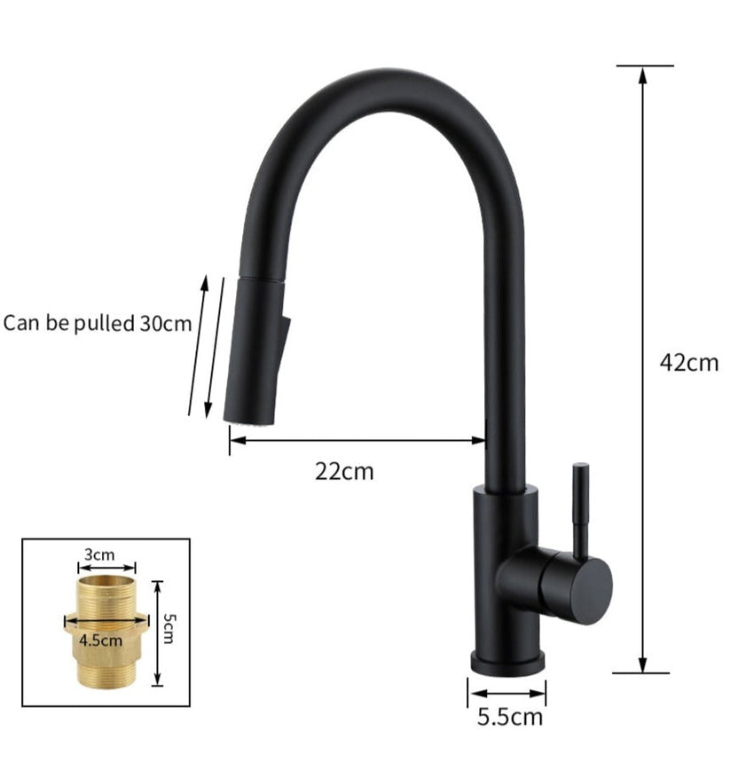 Pull-Out Kitchen Mixer Tap – Touchless Sensor Tap with Flexible Spout | Modern Brass Faucet