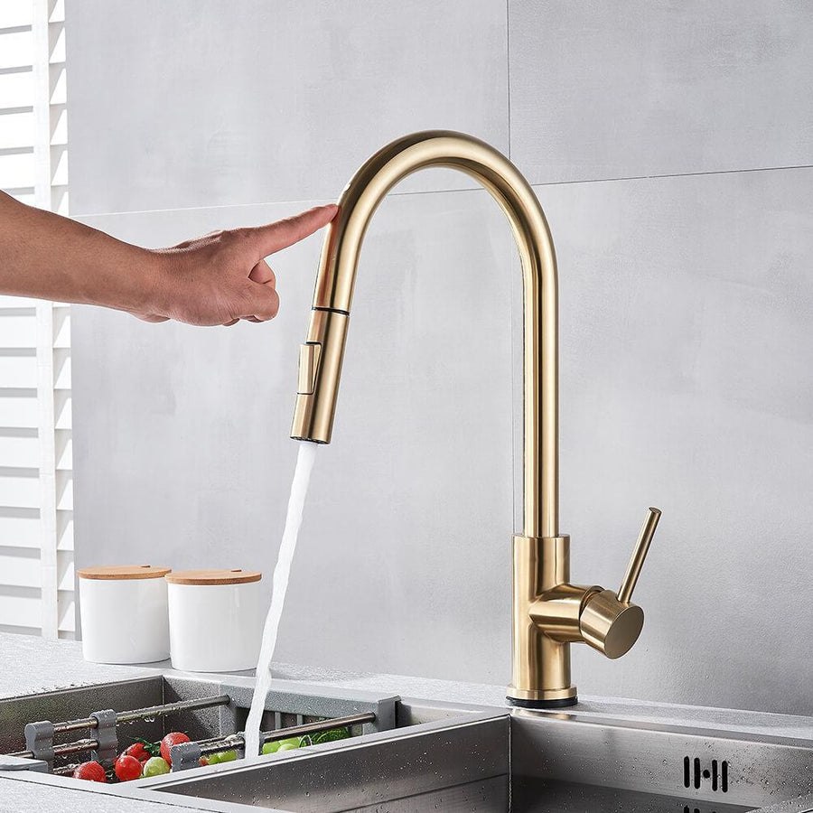 Pull-Out Kitchen Mixer Tap – Touchless Sensor Tap with Flexible Spout | Modern Brass Faucet