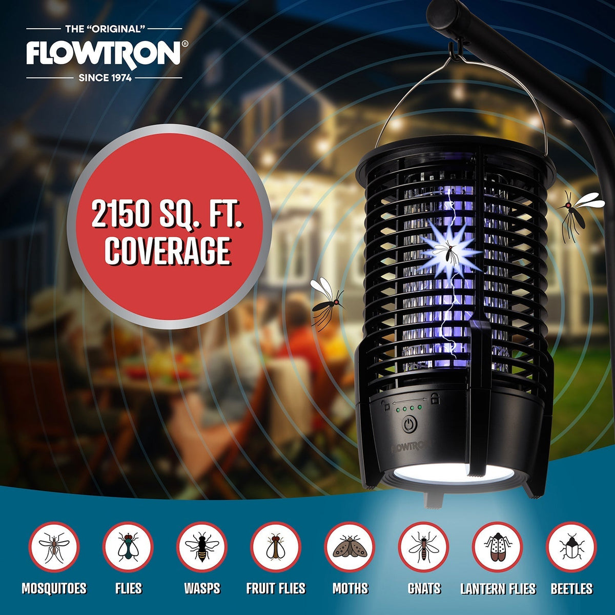 Rechargeable Bug Zapper Lamp with 2150 sq ft Coverage