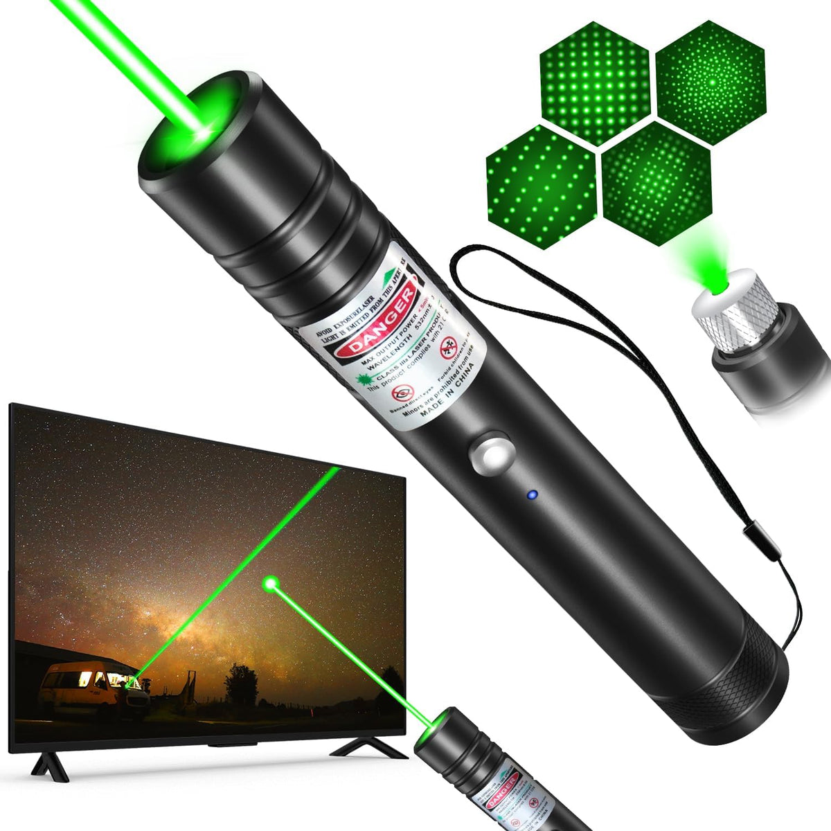 Rechargeable Green Laser Pointer Outdoor Metal Torch
