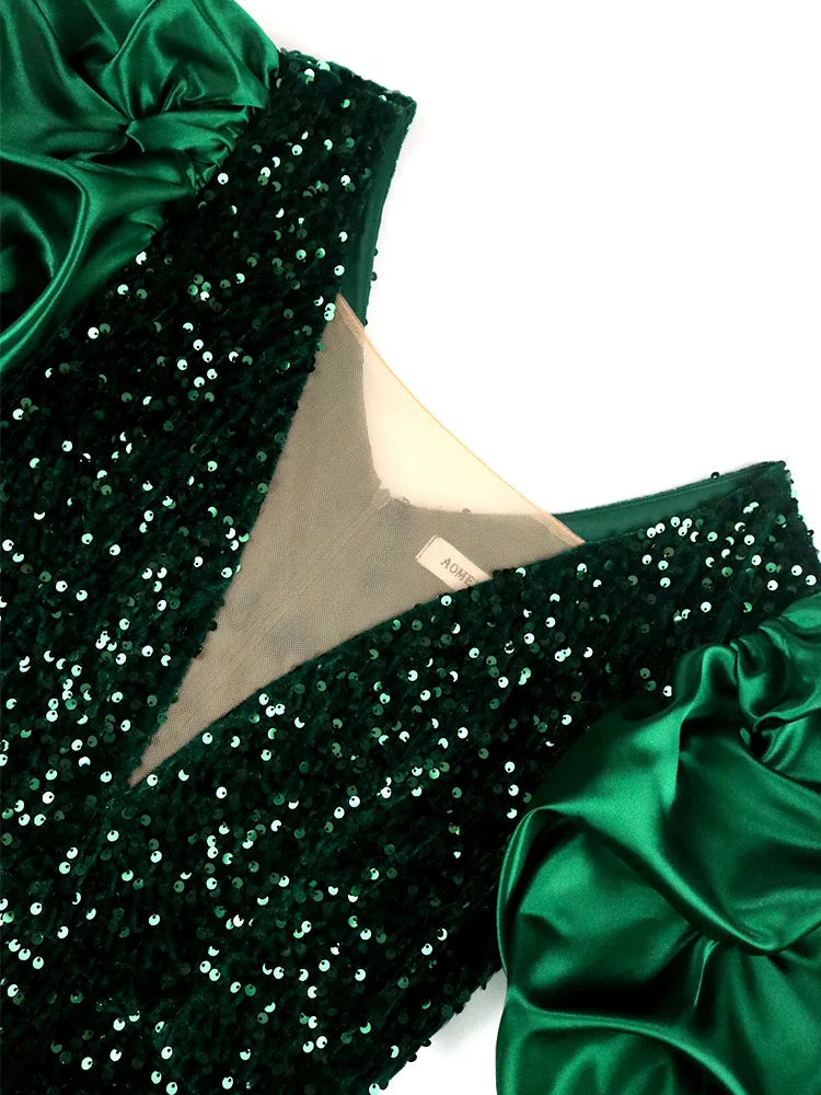 Shiny Puff Sleeve Vintage Plus Size Dress