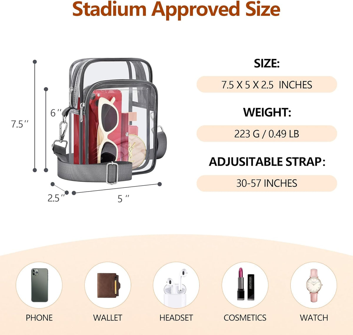 Small Transparent Handbag with Removable Strap