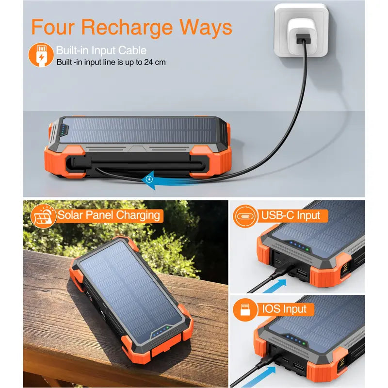 Solar Power Bank Emergency Battery IPX4