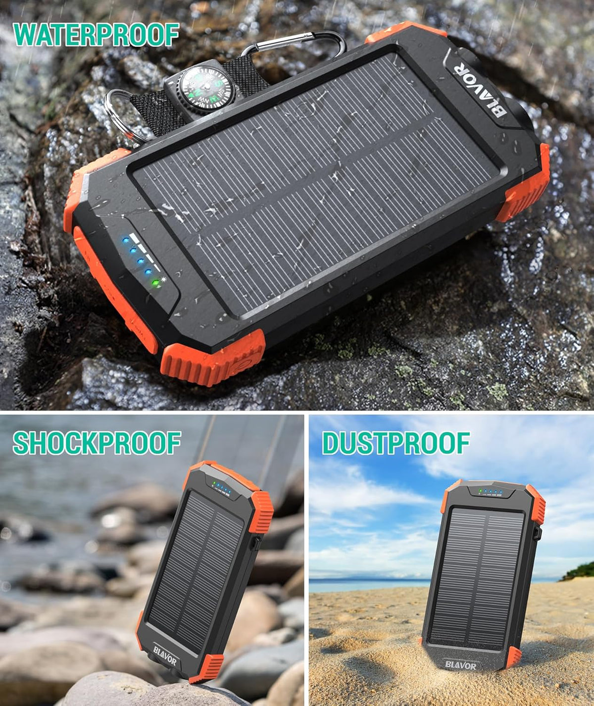 Solar Power Bank Emergency Battery IPX4