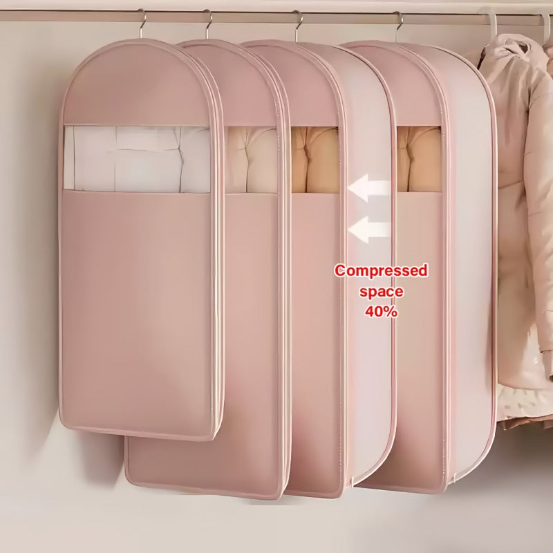 Space-Saving Hanging Garment Bag with Self-Compressing Zipper