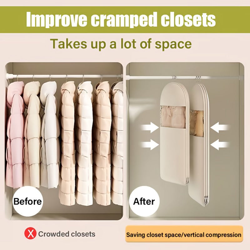 Space-Saving Hanging Garment Bag with Self-Compressing Zipper