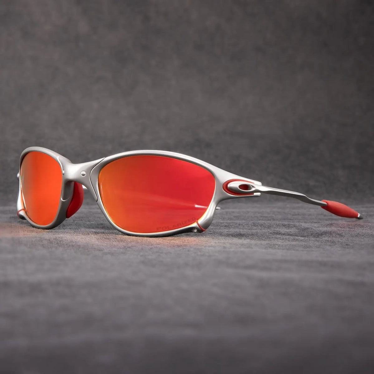 Sporty Polarized Sunglasses – Metallic Frame with Red Lenses