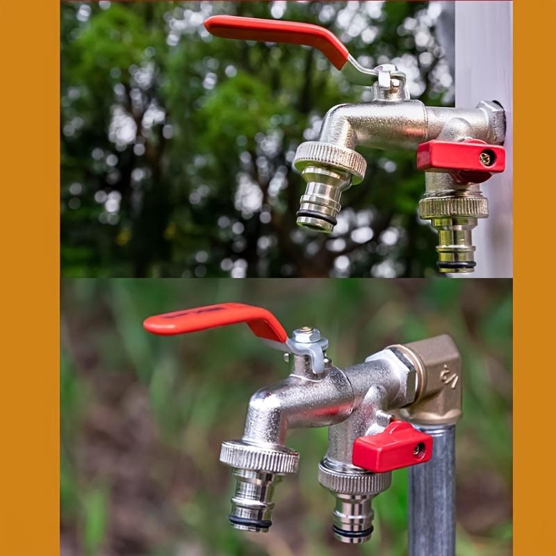 Stainless Steel Dual-Outlet Garden Tap – Rust-Resistant 2-Way Faucet with Quick Connector & Independent Valves