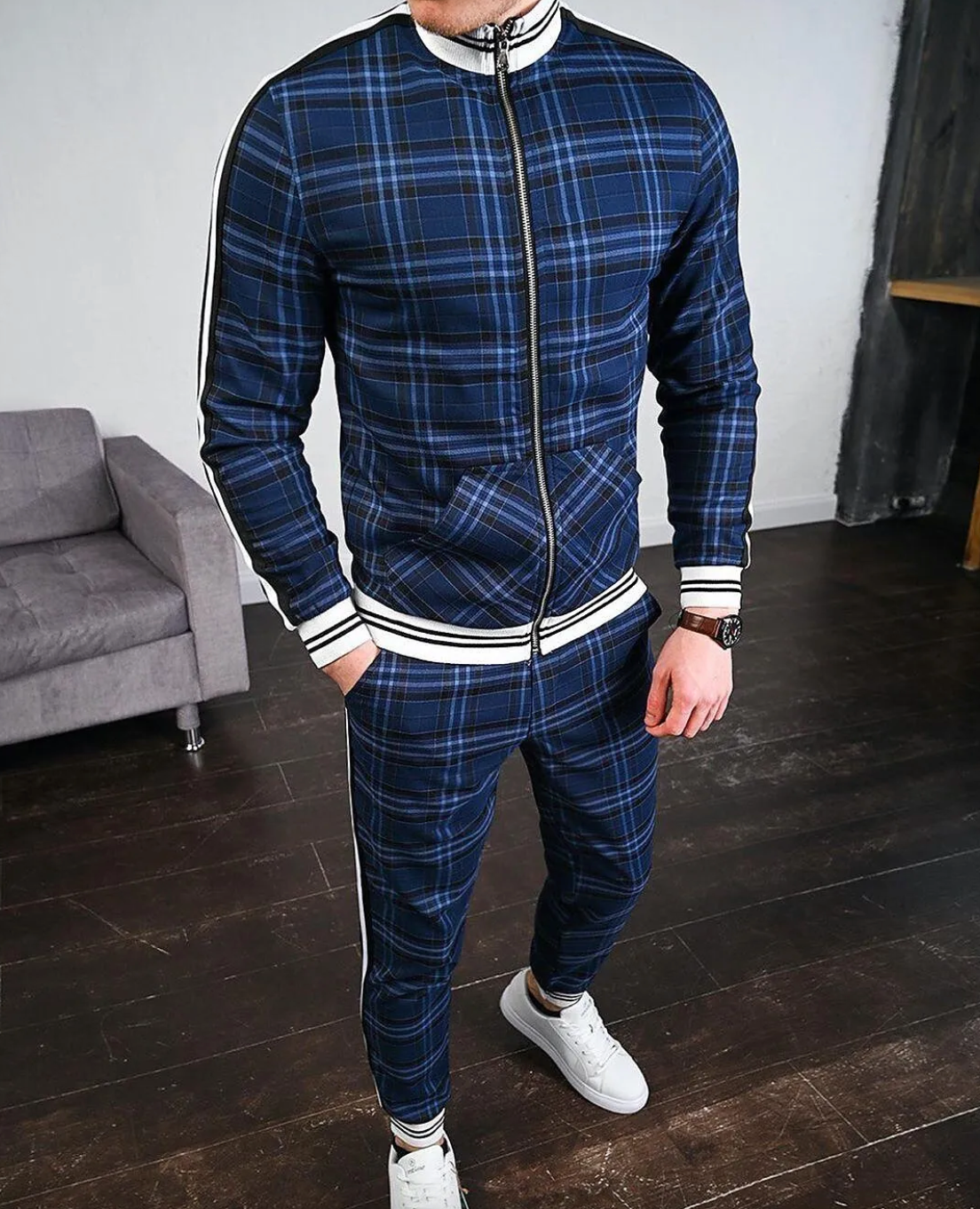 Stylish Men's Plaid Tracksuit