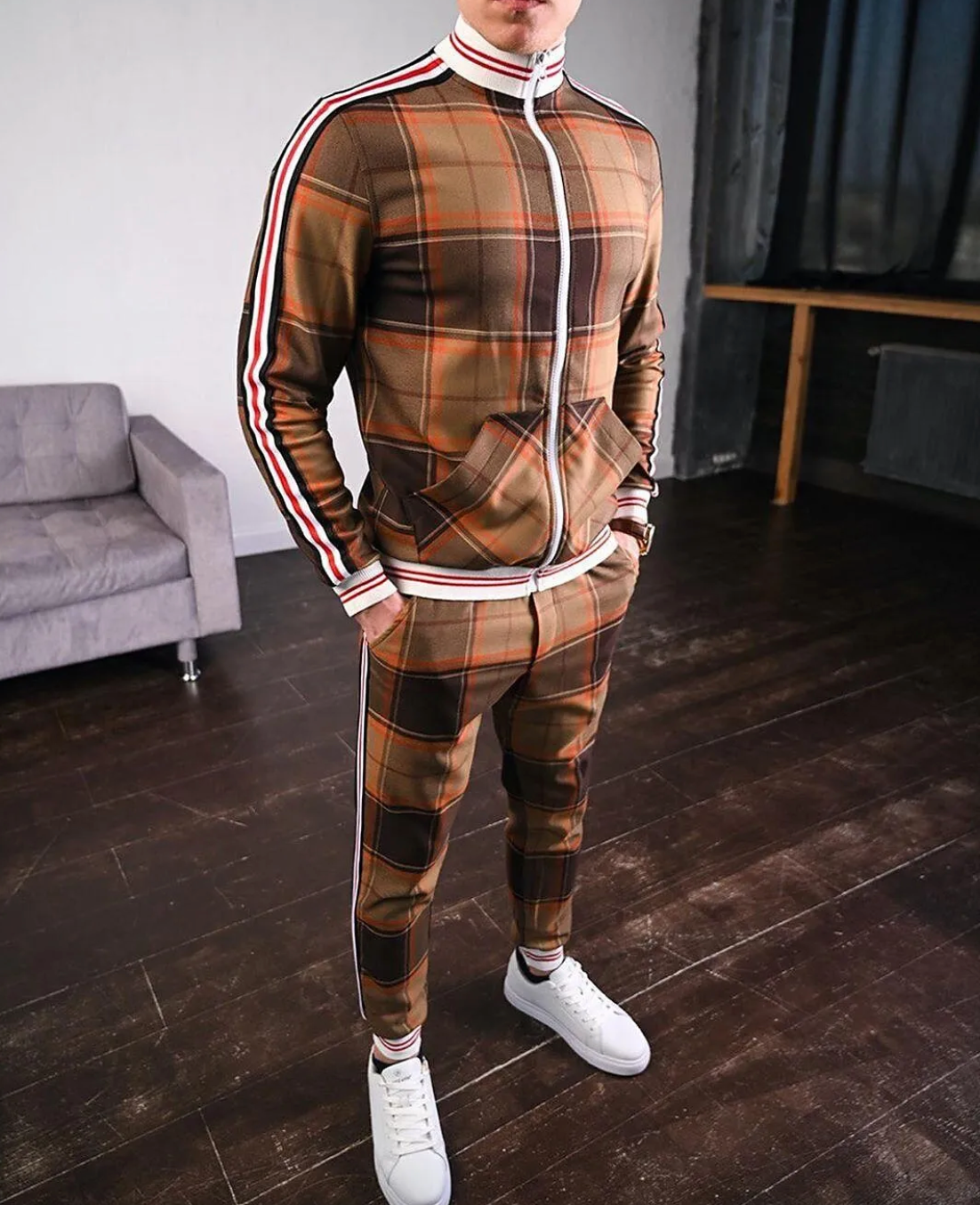 Stylish Men's Plaid Tracksuit