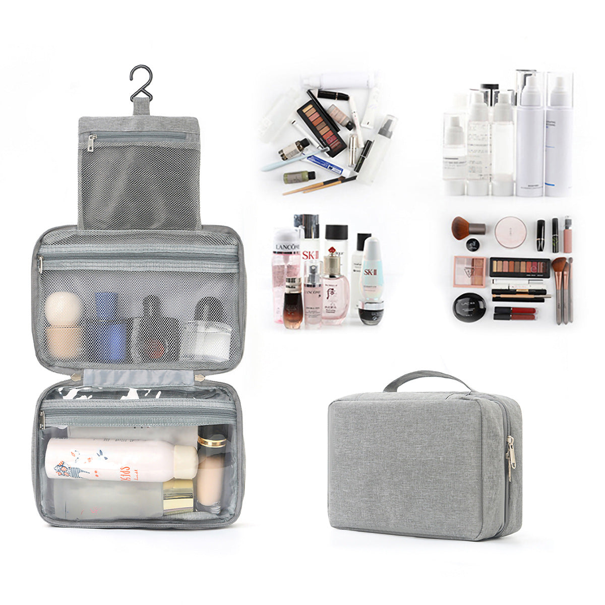 Travel Toiletry Bag with Hook and Multiple Compartments
