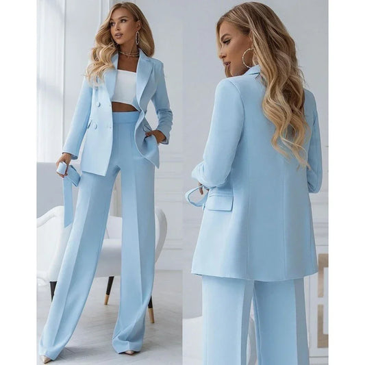 Two-Piece Light Blue Double-Breasted Suit Set