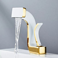 Two-Tone Brass Faucet for Kitchen or Bathroom – Modern Black and White Hot and Cold Water Mixer Tap