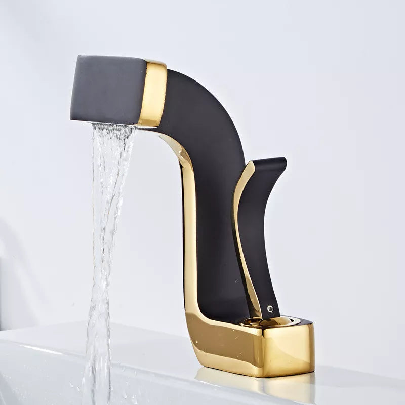 Two-Tone Brass Faucet for Kitchen or Bathroom – Modern Black and White Hot and Cold Water Mixer Tap