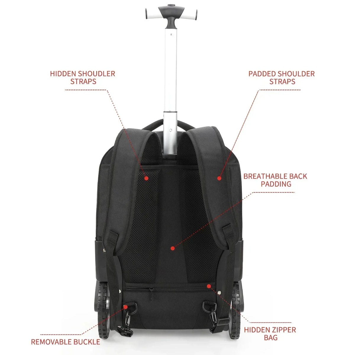 Unisex 3-in-1 Rolling Laptop Backpack and Travel Carry-On Bag