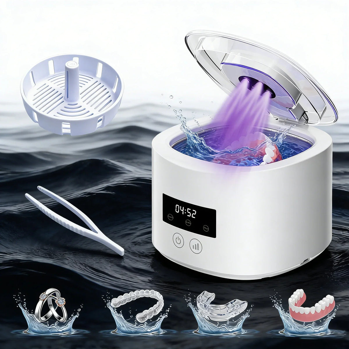 USB Rechargeable 50kHz Ultrasonic Cleaner for Braces, Retainers, Dentures & Jewellery