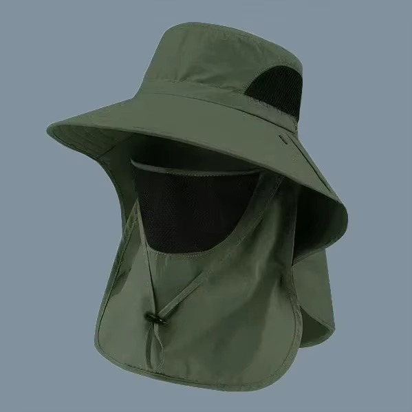 UV-Protection Outdoor Sun Hat with Wide Brim and Neck Flap for Hiking, Fishing, and Camping