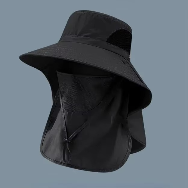 UV-Protection Outdoor Sun Hat with Wide Brim and Neck Flap for Hiking, Fishing, and Camping