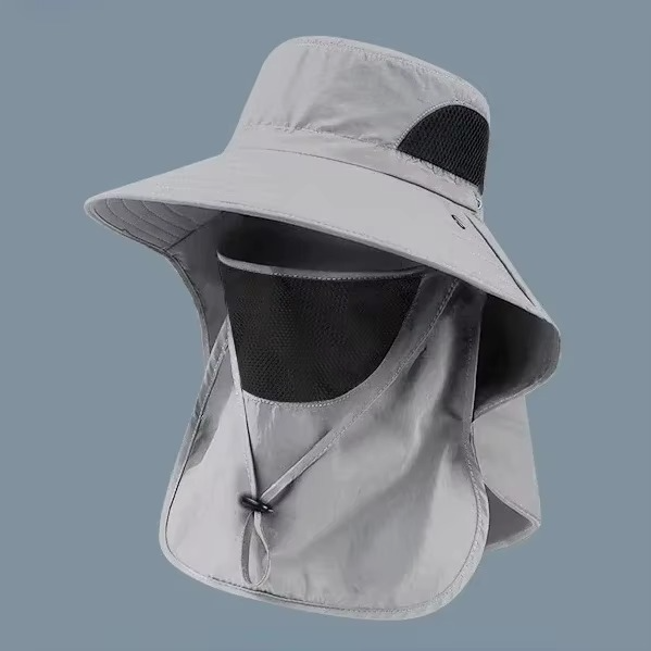 UV-Protection Outdoor Sun Hat with Wide Brim and Neck Flap for Hiking, Fishing, and Camping