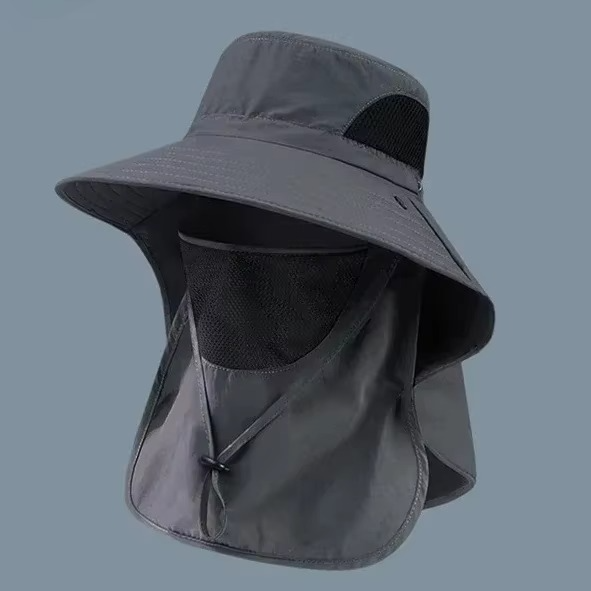 UV-Protection Outdoor Sun Hat with Wide Brim and Neck Flap for Hiking, Fishing, and Camping