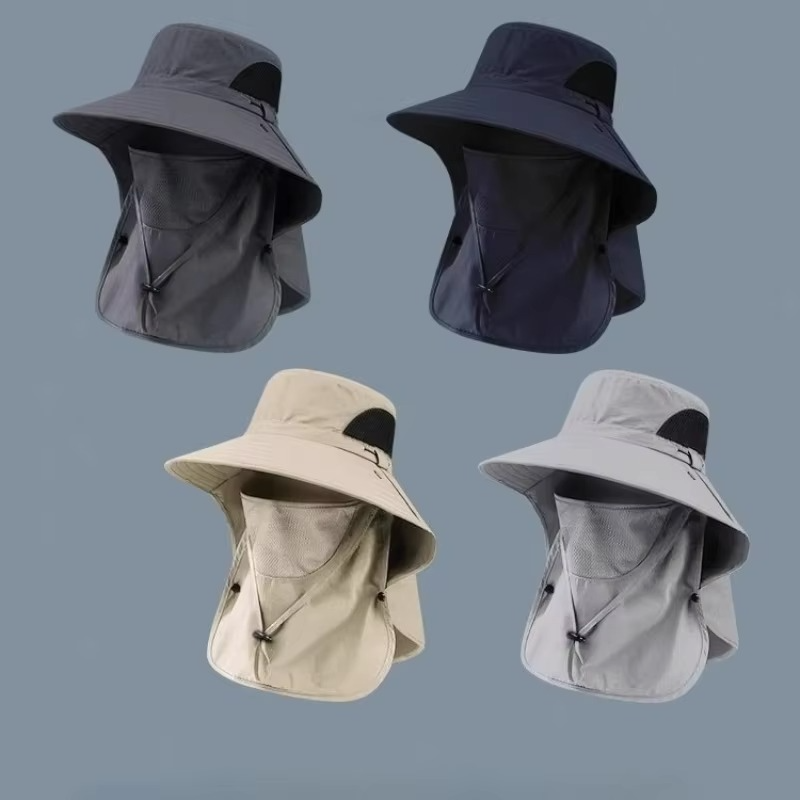 UV-Protection Outdoor Sun Hat with Wide Brim and Neck Flap for Hiking, Fishing, and Camping
