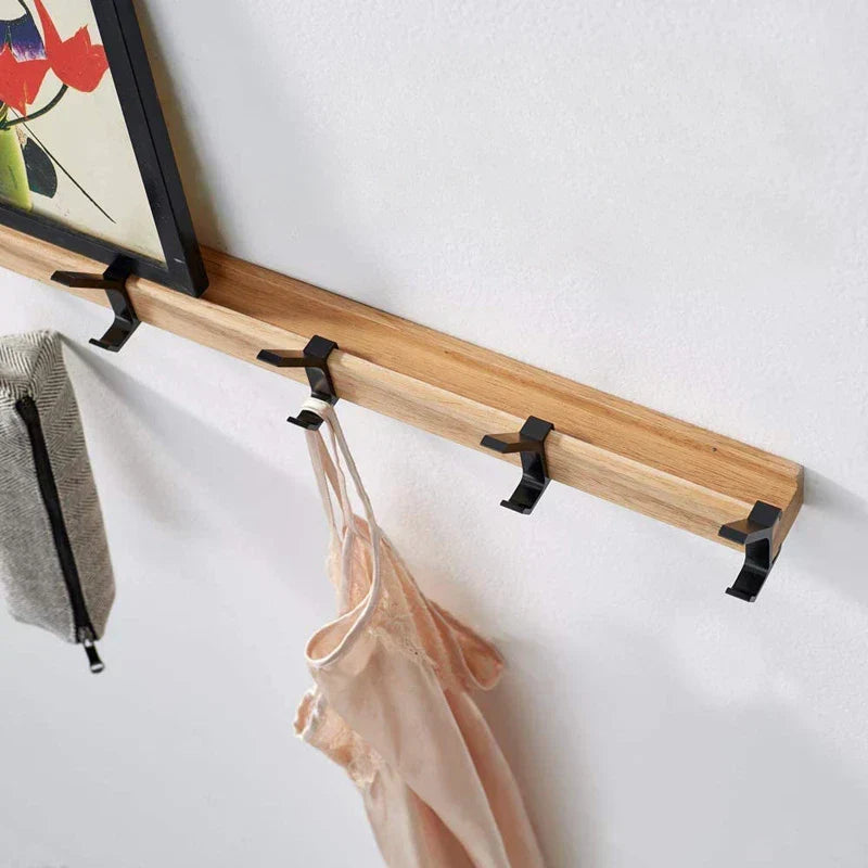 Wall-Mounted Coat Rack with Movable Hooks – Elegant Wood and Metal Combination