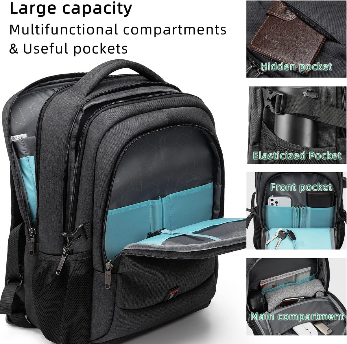Water-Resistant Travel Laptop Backpack with USB Port & Organised Storage