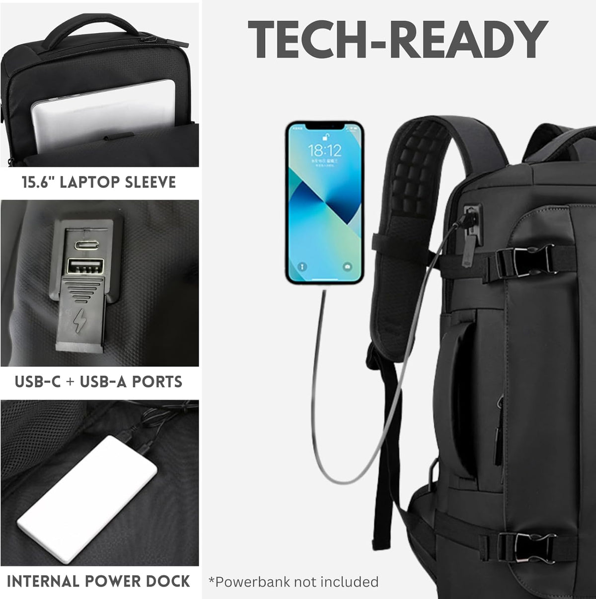 Waterproof Laptop Backpack with Side-Opening Design and USB-C Port
