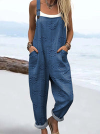 Wide Leg Jumpsuit with Adjustable Straps, Relaxed Fit and Pockets