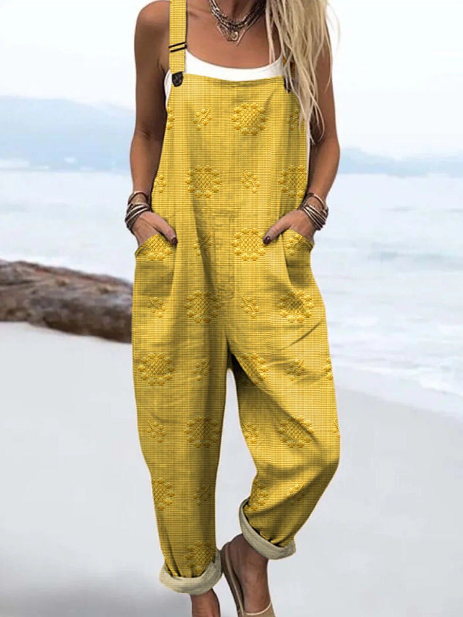 Wide Leg Jumpsuit with Adjustable Straps, Relaxed Fit and Pockets