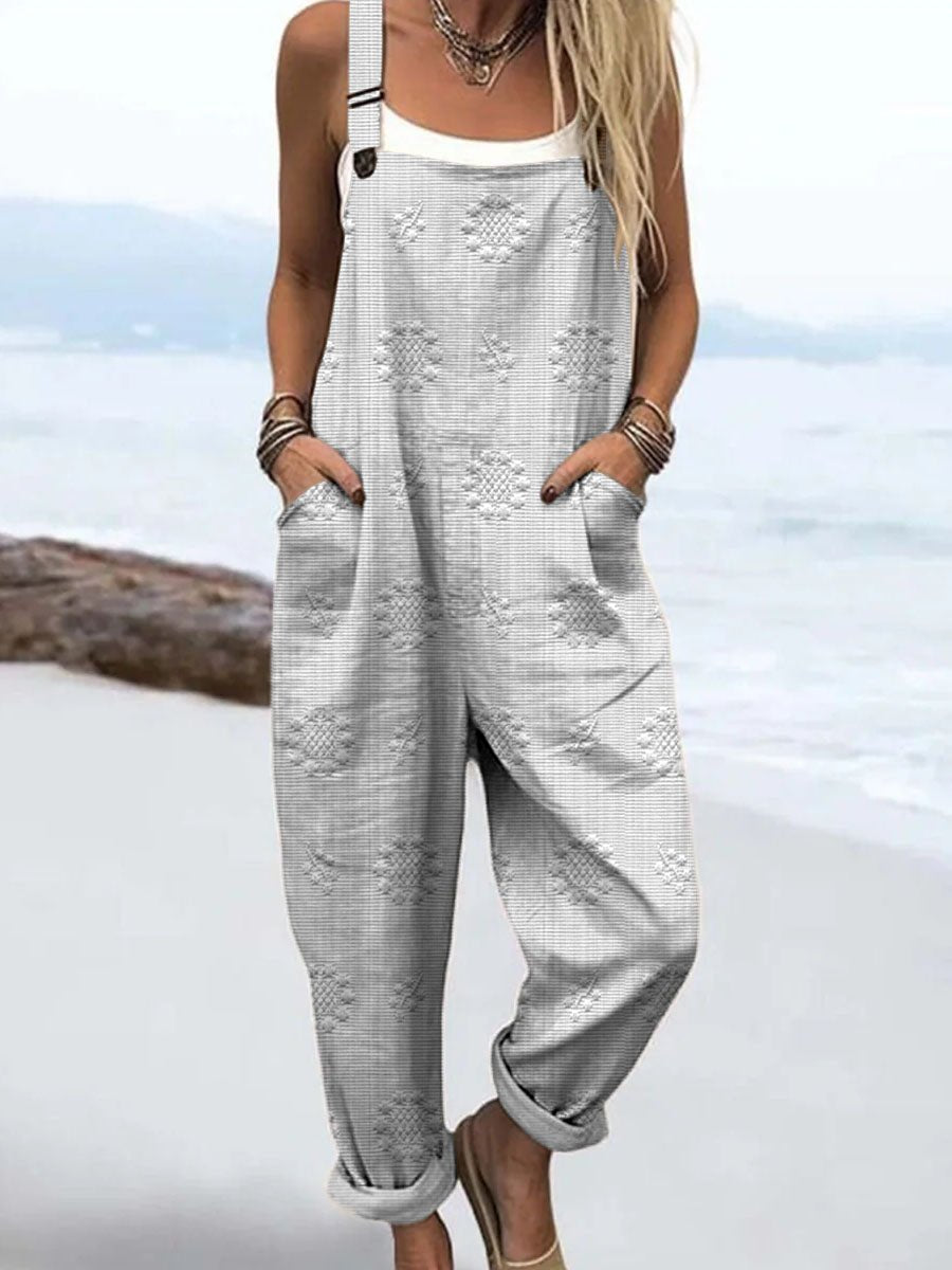 Wide Leg Jumpsuit with Adjustable Straps, Relaxed Fit and Pockets