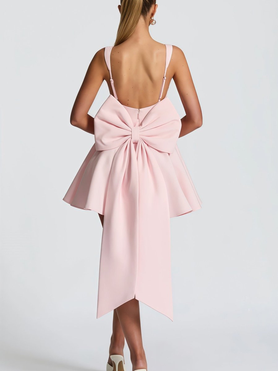Women's A-Line Oversized Bow-Back Mini Cocktail Dress