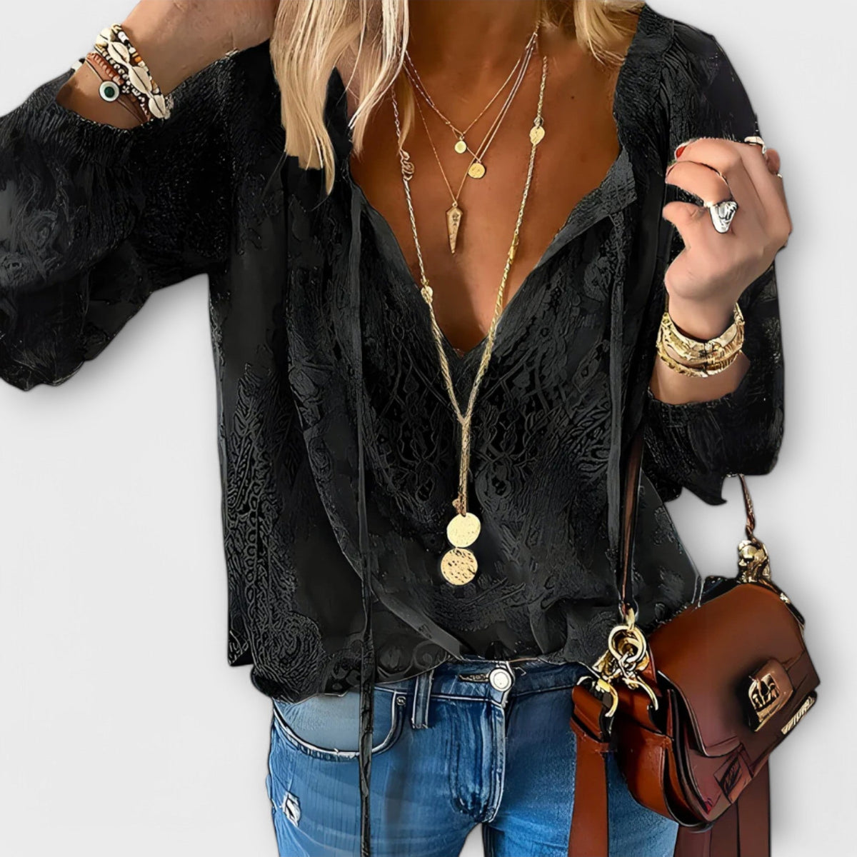 Women's Boho V-Neck Long-Sleeve Casual Top