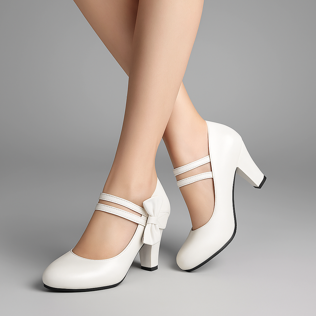 Women's Bow Accent Block Heel Pumps